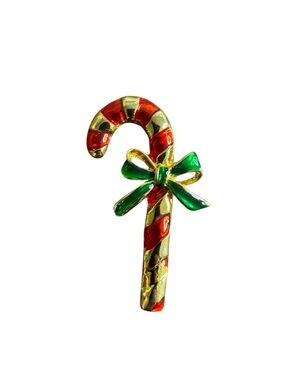 Vintage Red, Gold & Green Candy Cane Brooch